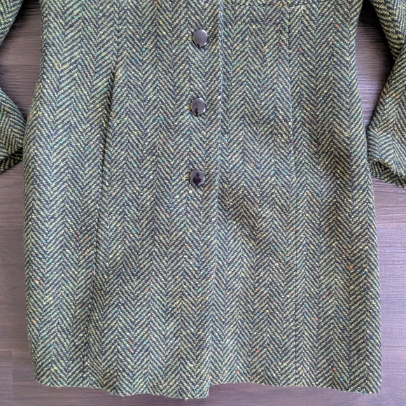 NWT Grace Elements Women's Green Herringbone Tweed Wool-blend coat Size 12 - Picture 10 of 16